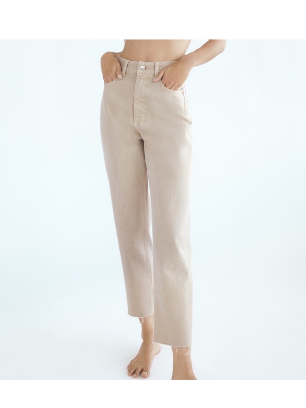 NWOT Zara beige khaki cotton high rise jeans